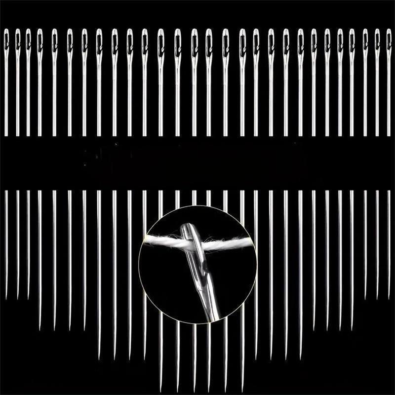 Self-threading Needle Set, 30pcs/set Multi-purpose Household Hand Sewing Needle with Wooden Needle Case, Sewing Supplies for Home & Cloth Shop Use