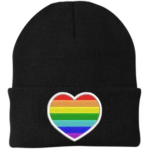Rainbow Heart Embroidered Beanie Hat LGBTQ+ Pride Love All Gender Winter Skull Cap