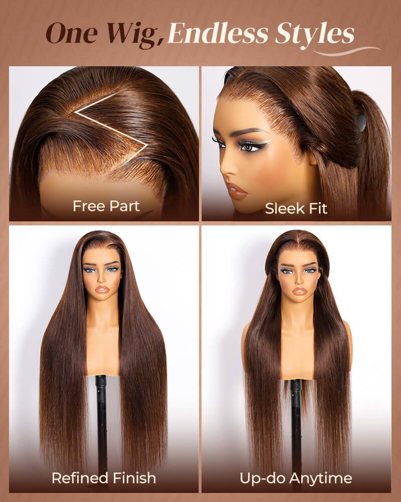 Arabella Chocolate Brown Water Wave 4# 13x6 Glueless Lace Front Wig with Drawstring Human Hair Ear to Ear Beginner Friendly Affordable Wig