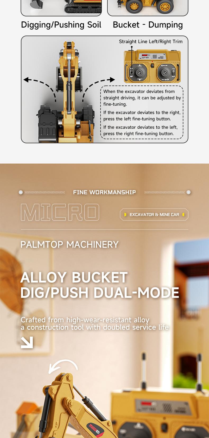 BRRRRT 1/64 Mini Remote Control Excavator and Dump Mini Forklift ToyTruck Full Proportion Toy Set with Lights and Sounds for Adults Kids Boys and Girls RC Construction Vehicles