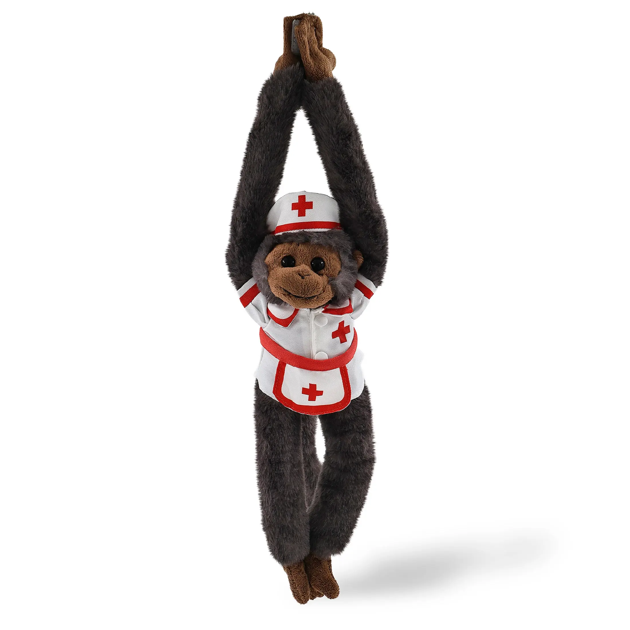 Dollibu Long Arms Black Capuchin Monkey Plush with Nurse Outfit - 1 Unisex Polyester Stuffed Toy, 21inLx3.5inWx6.5inH, Super Soft, Nursing Play Doll with Hook-and-Loop Tape Fastener, Hospital Gifts for Toys & Hobbies