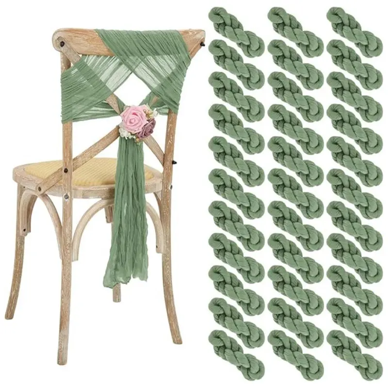MTREO 50 60 PCS Cheesecloth Chair Sashes 15.7x70Inch, Wedding Aisle Decorations Chair Bows Sashes Designed, Universal Chair Covers Chair Sash for Wedding Reception Party Hotel Event Decoration