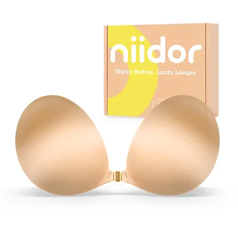 Niidor Magnetic Clasp 2026 Newest Sticky Bra Strapless Adhesive Invisible Seamless Push Up Bra with Upgraded Glue for Women Daily Wear Wedding Dating Backless Dress Wireless Push Up Hollow Out Bra