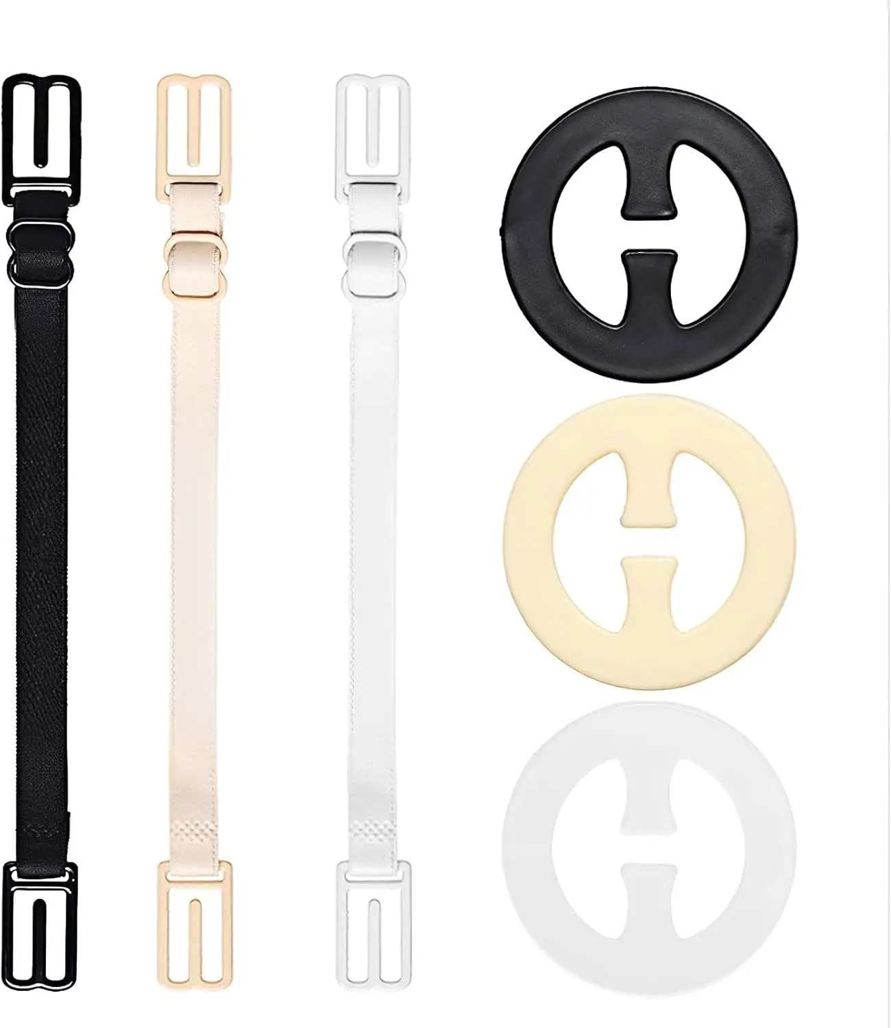 6 Pcs Bra Straps Clips, Racerback Bra Clips, Elastic Adjustable Non-Slip Strap and Round Bra Straps Holder Women�s Black, White, Beige for Full Cup Size