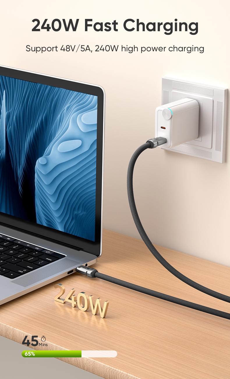 240W USB-C Fast Charging Phone Lanyard 7mm Nylon Crossbody Wrist Strap Lanyard Data Cable 2 in 1 Smartphone Cellphone Flexible Travel Charger