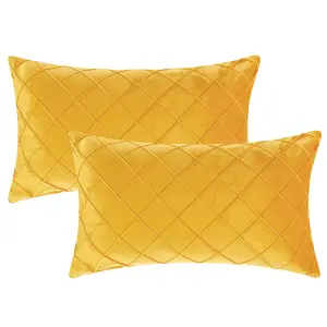 REGALWOVEN 2 Pcs Soft Velvet Decorative Pillow Covers Solid Geometric Textured Cushion Covers for Bed, Sofa, Chair, Couch and Home Decor 12 x 20 Inch Yellow
