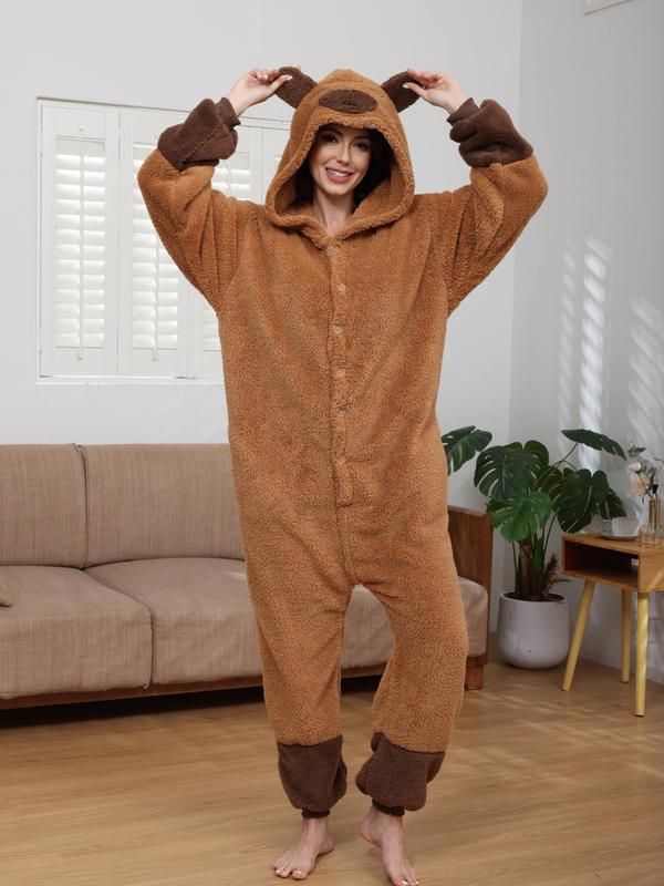 Cozy Cow Onesie for Adults, Plush Fleece Animal Costume Pajamas with Hood for Halloween, Cosplay, and Loungewear