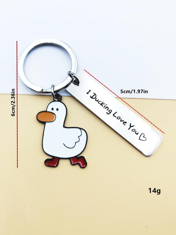 Cute cartoon duck stainless steel keychain, fashionable letter carved slogan metal keychain, backpack crossbody bag decoration, cute accessories, couple gifts, creative gifts
