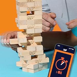 Jenga Game| Digital Die for 6 More Ways to Play| Original Wood Block Game| Stacking Tower| 1+ Players| Party Games