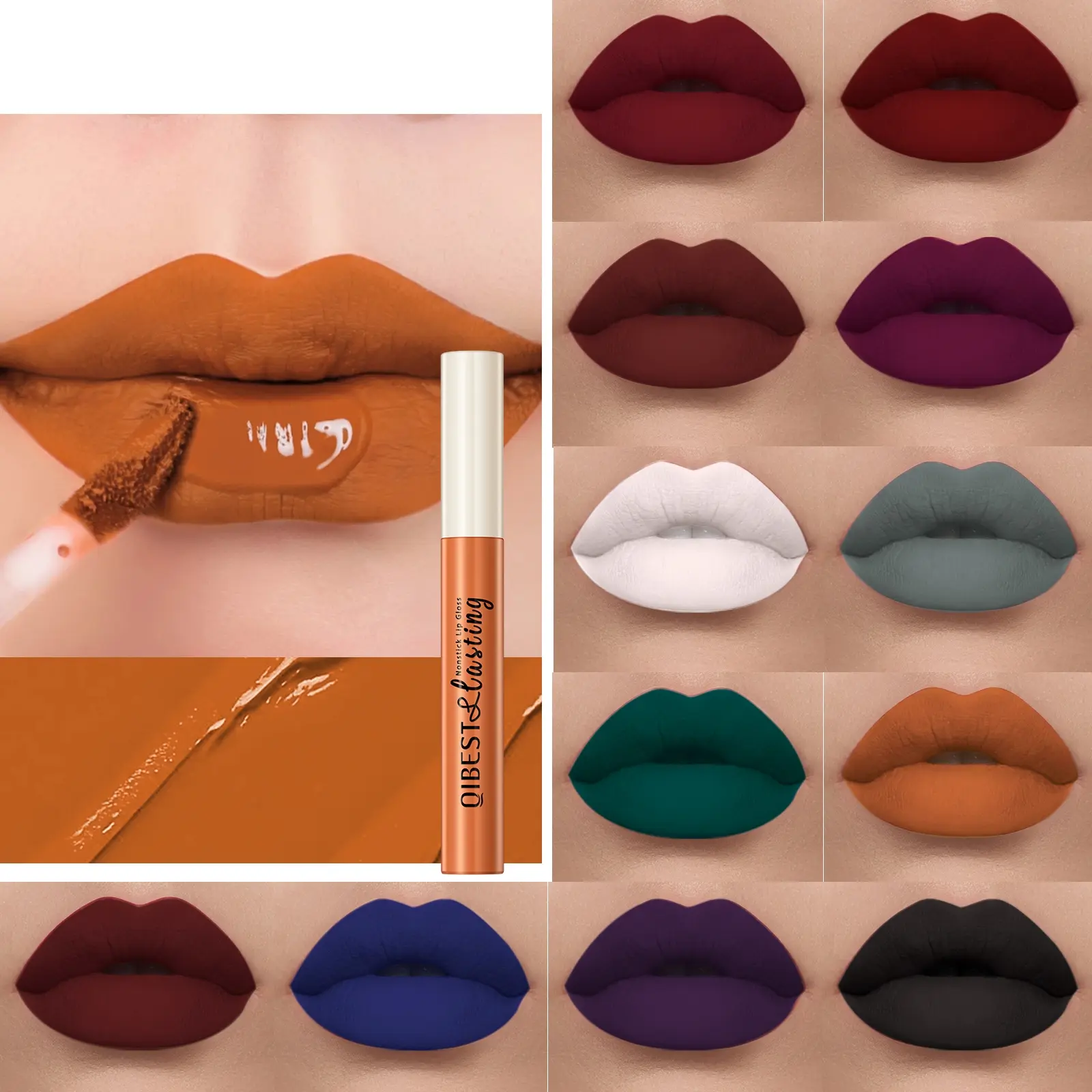 Qibest Matte Liquid Lipstick Lip Cosmetic Luxurious Long Lasting Intensely Pigmented Waterproof Sweatproof, Non-Sticky Cup, Available in 24 Colors, Suitable for All Makeup Looks Lip Products