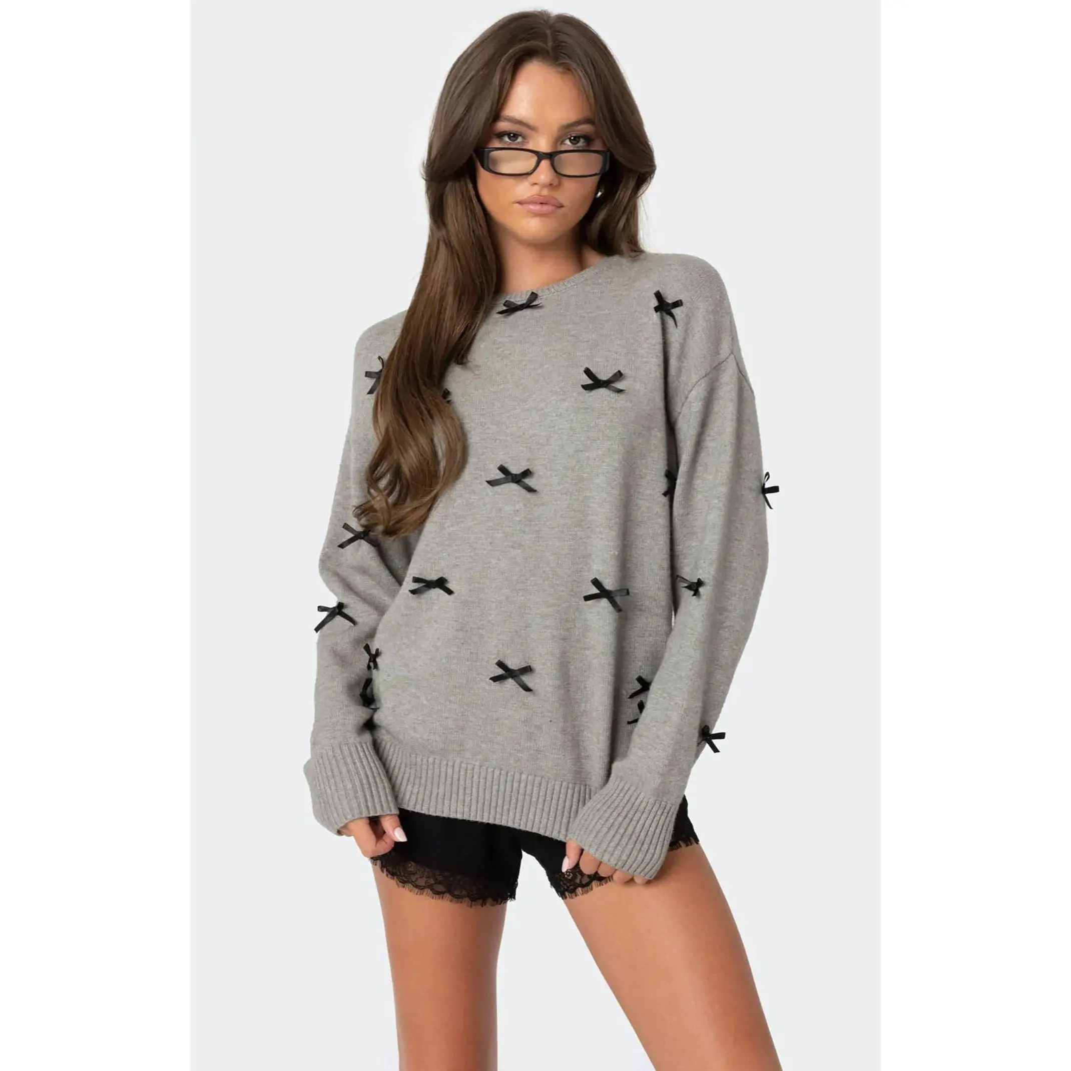 Edikted Women's Satin Bow Oversized Sweater