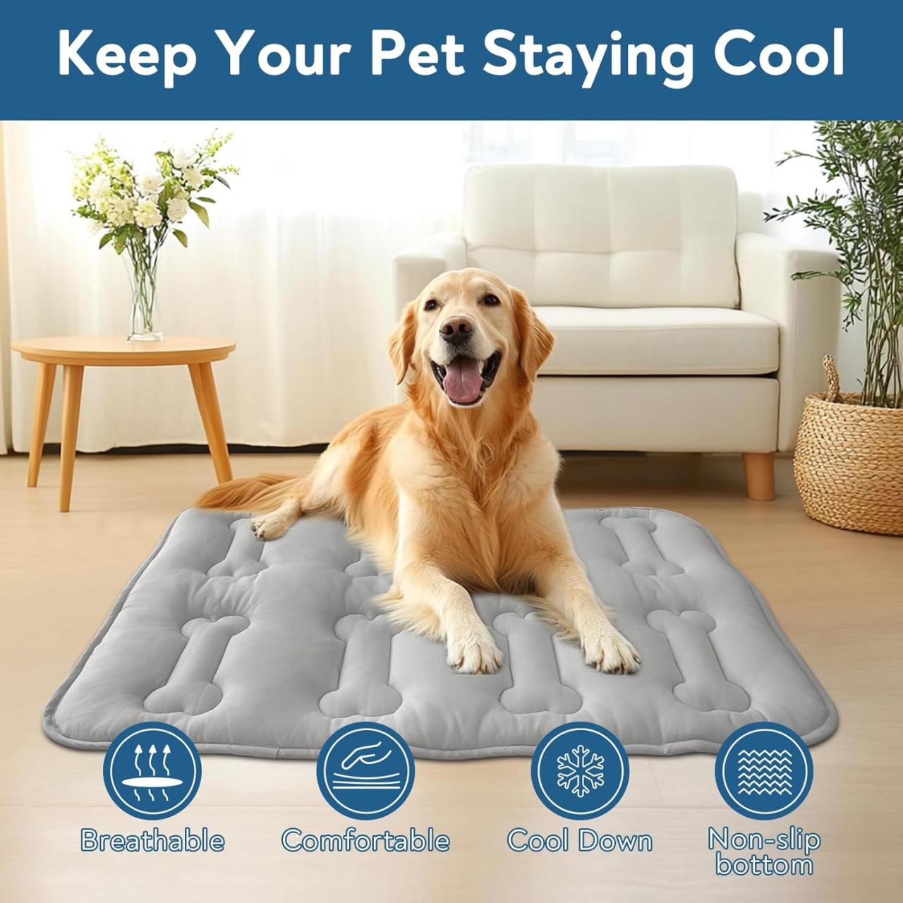 2PCs Cooling Pet Mat - Thickened Non-Slip Cooling Pad for Large Dogs Cats, Indoor Outdoor Portable Lightweight Pet Cooling Mats for Dog Bed Crate Tunk Camping, Durable Machine Washable, Grey Bones Pattern #TiktokShopSpringGlowUp