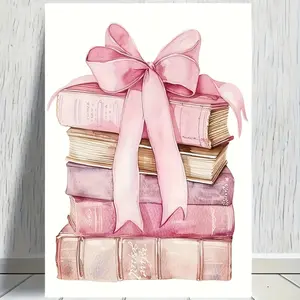 1pc Pink Bow-Accented 2D Book Canvas Wall Art, High-Definition Artistic Photo Print, Waterproof Fade-Resistant Premium Decor for Living Room, Book Lover Gift, Feminine Coquette Aesthetic Home Decoration