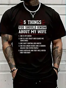 5 Things You Should Know About My Wife Funny Tee | Sarcastic Husband Love Shirt, Funny Husband Gift