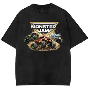Monster Truck Racing Graphic Washed T-Shirt, Off-Road Motorsports Tee, Monster Jam shirt, Monster Truck Racing Graphic with Tire Tracks and Checkered Flags, Monster Truck Fan Gift, Wash shirt, summer outfit, holiday outfit