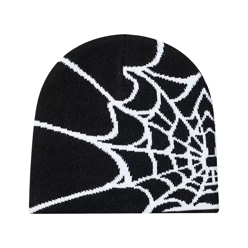 Spider Web Knit Beanie Skull Cap, Unisex for Shared Styling Streetwear Accessory, Lightweight, Bold Graphic, Skate Look Upgrade Hat