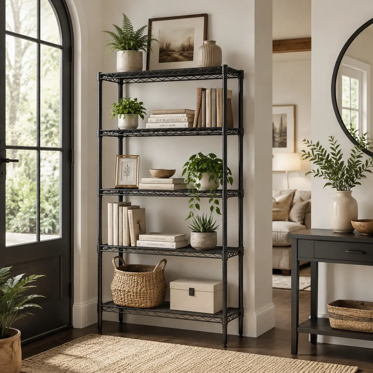5-Tier Metal Wire Storage Shelves – Adjustable Standing Storage Rack, Heavy Duty Steel Shelving Unit for Kitchen, Bathroom, Pantry & Garage – 23.3"W x 13.4"D x 60"H, Black