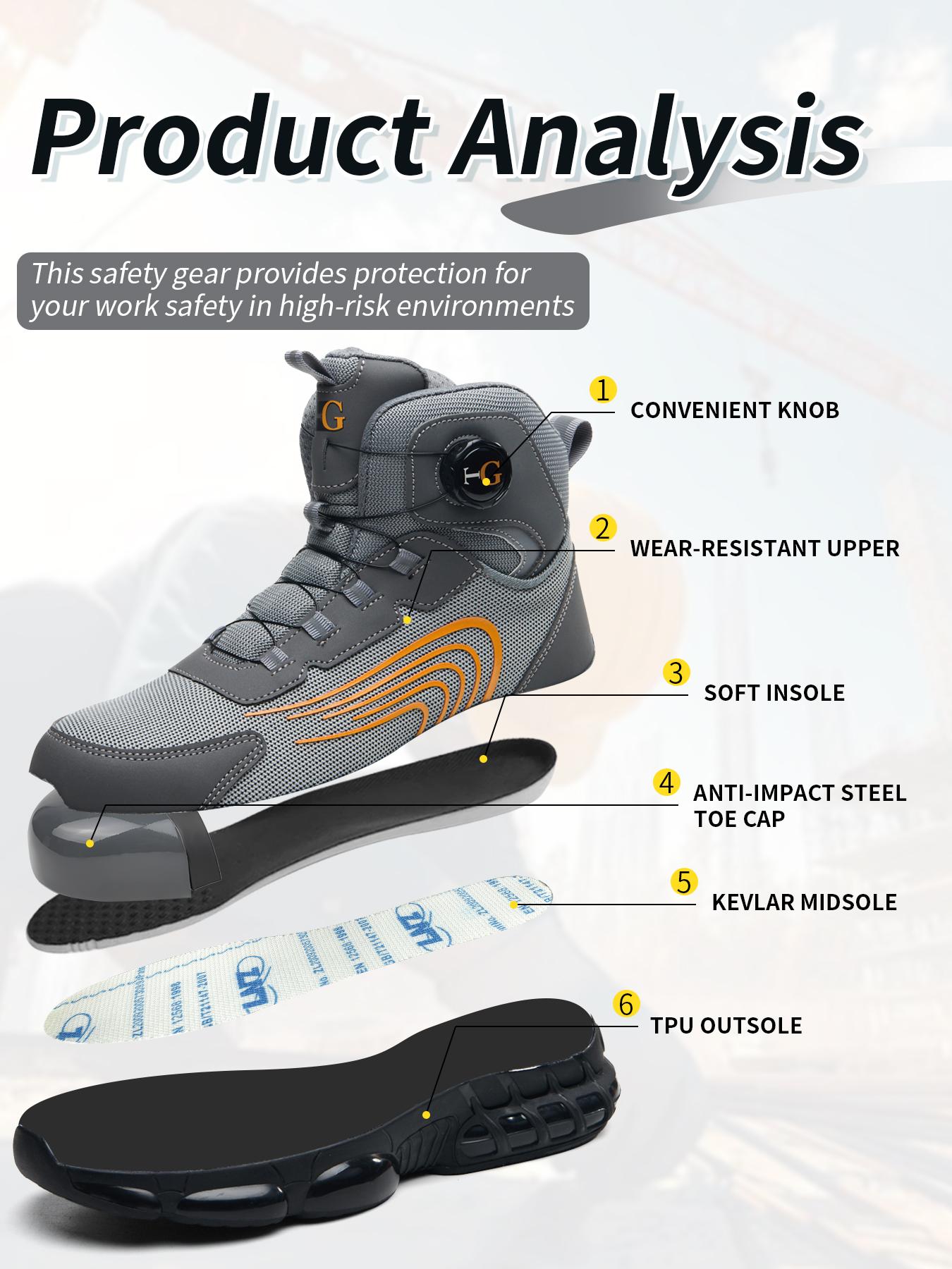 Men's Safety Shoes Mid-Top Protective Casual Shoes Anti-Smashing Composite Toe Anti-Puncture Midsole Thick Sole Comfortable Outdoor Casual Work Shoes Boot Footwear