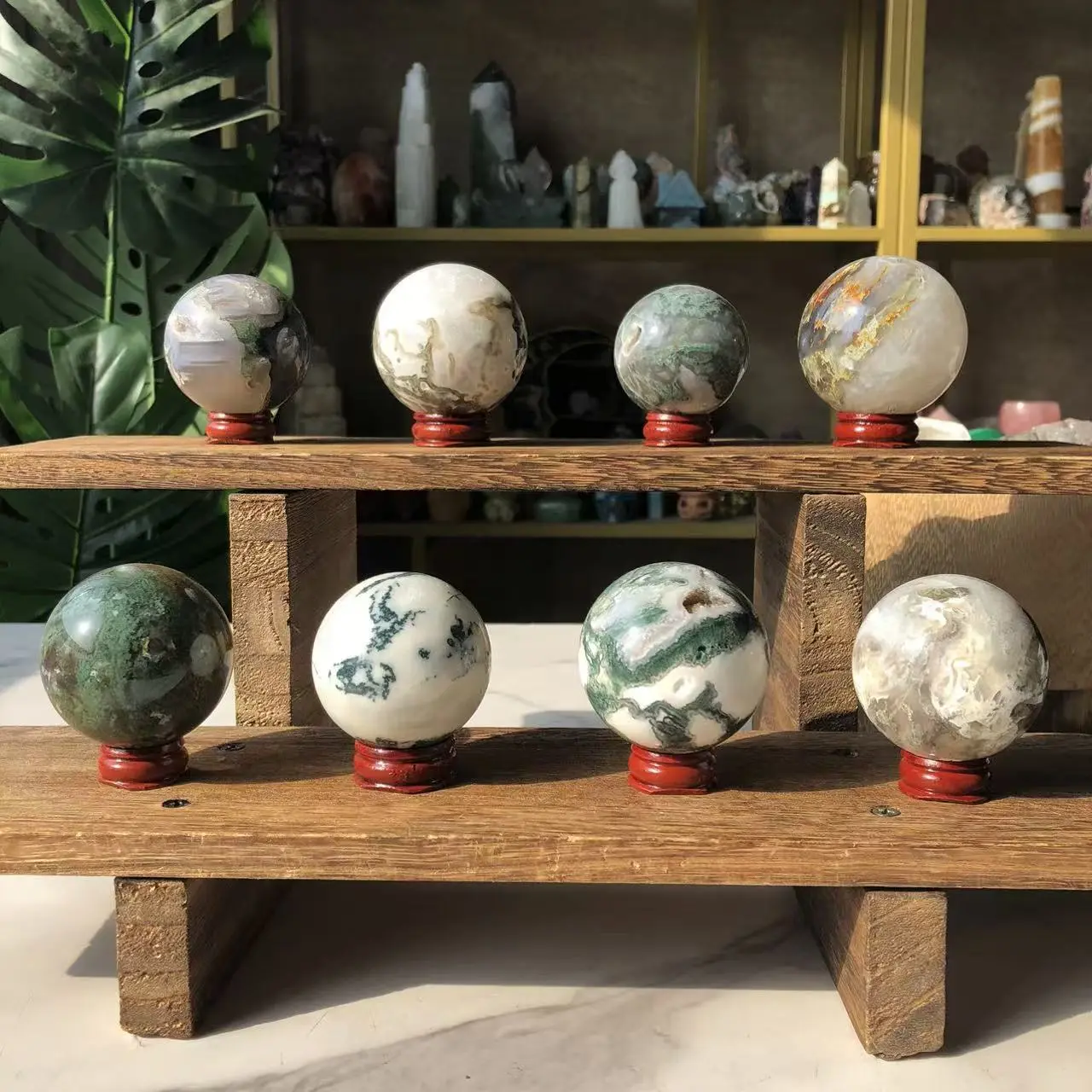 Natural Crystal Moss Agate Sphere Collection