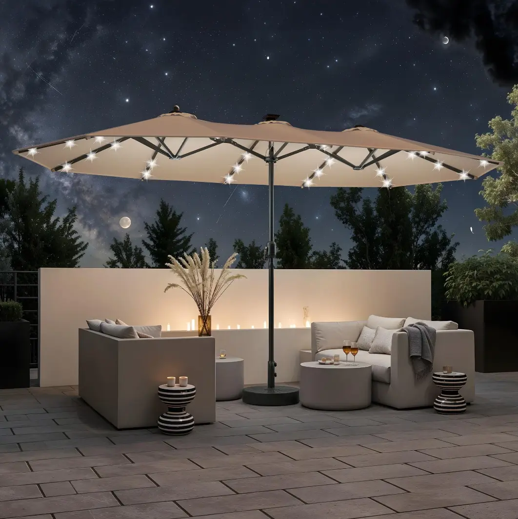 [Base not Included] YITAHOME 10ft / 13ft / 15ft Patio Market Umbrella Double-Sided w/ Crank Handle Outdoor Umbrella, Outdoor Extra Large Double-Sided Market Table Umbrella for Pool, Patio Furniture, Khaki / Blue / Red