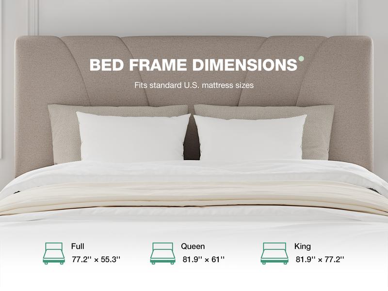 Bed Frame Upholstered Platform Full/Queen/King Bed Frame with Adjustable Headboard, Strong Weight Capacity, No Box Spring Needed, Easy Assembly