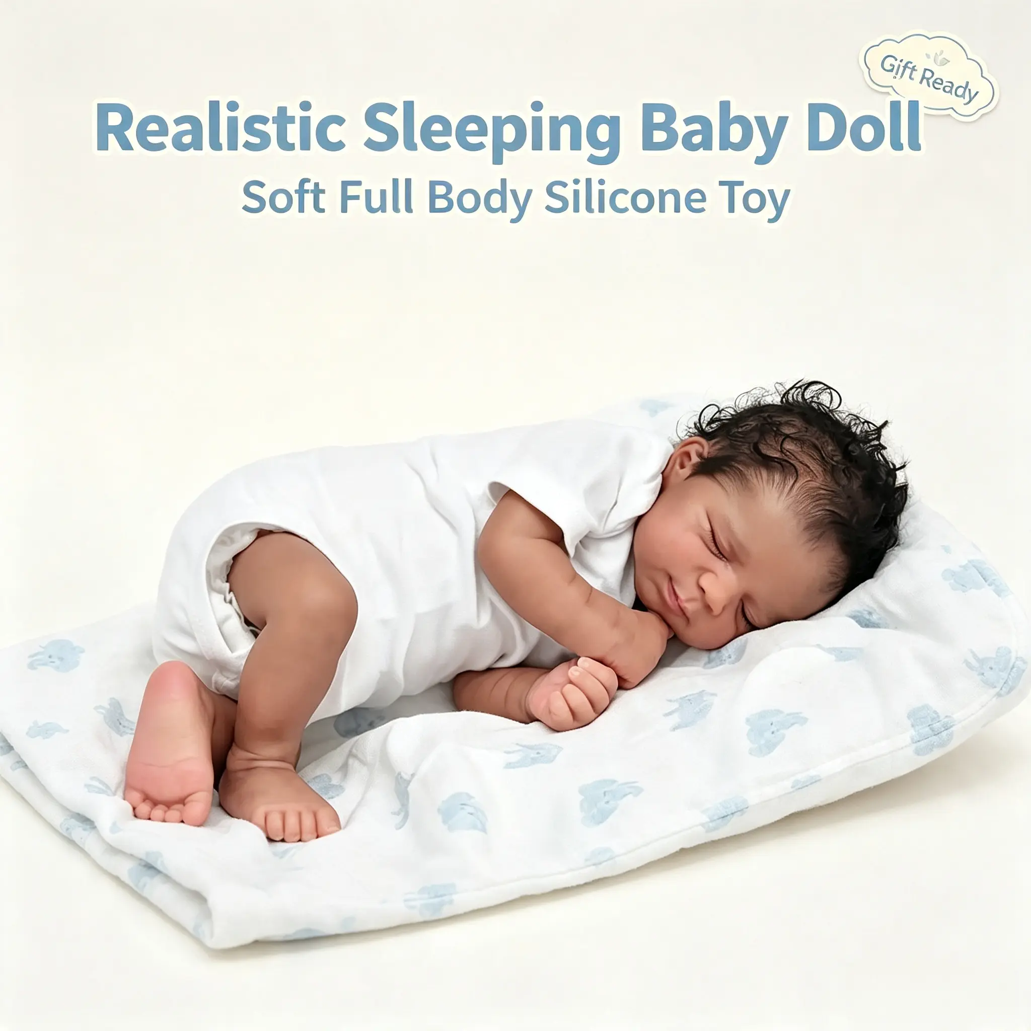 Lifelike 19 Inch Reborn Baby Doll Girl, Full Silicone Sleeping Doll with Dark Skin Tone, Soft Washable Body, Perfect Birthday Gift for Kids