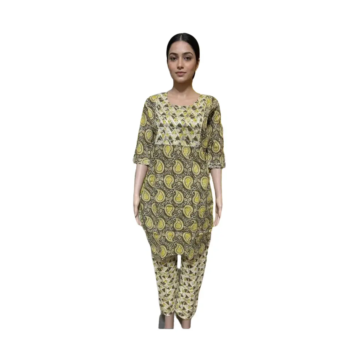 #2PS-17 Elegant Mustard Paisley Kurta Set - Festive Ready