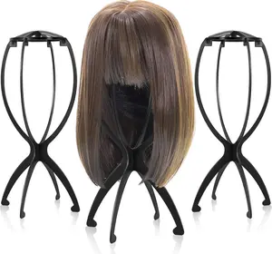 Wig Stand Portable Wig Holder Wig Head Stand All Wigs Travel Wig black 3pack