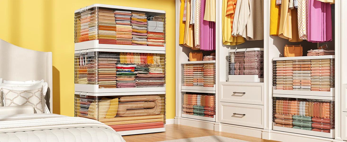 RaybeeFurniture Plastic Storage Bins with Lid, 1/2/3/4/5 Packs Collapsible Clear Storage Bins with Wheels, Stackable for Home Office, Kitchen&Outdoor Use RaybeeFurniture Plastic Storage Bins with Lid, 1/2/3/4/5 Packs Collapsible Clear Storage Bins with Wheels, Stackable for Home Office, Kitchen&Outdoor Use