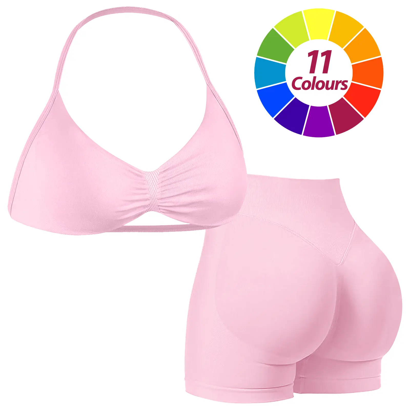 Women's Solid Backless Halter Crop Top & High Waist Shorts Workout Gym Yoga Set, Sporty Breathable Comfy Fitness Outfits for Women, Ladies Gym Clothes, Activewear, Valentine's Day Gift