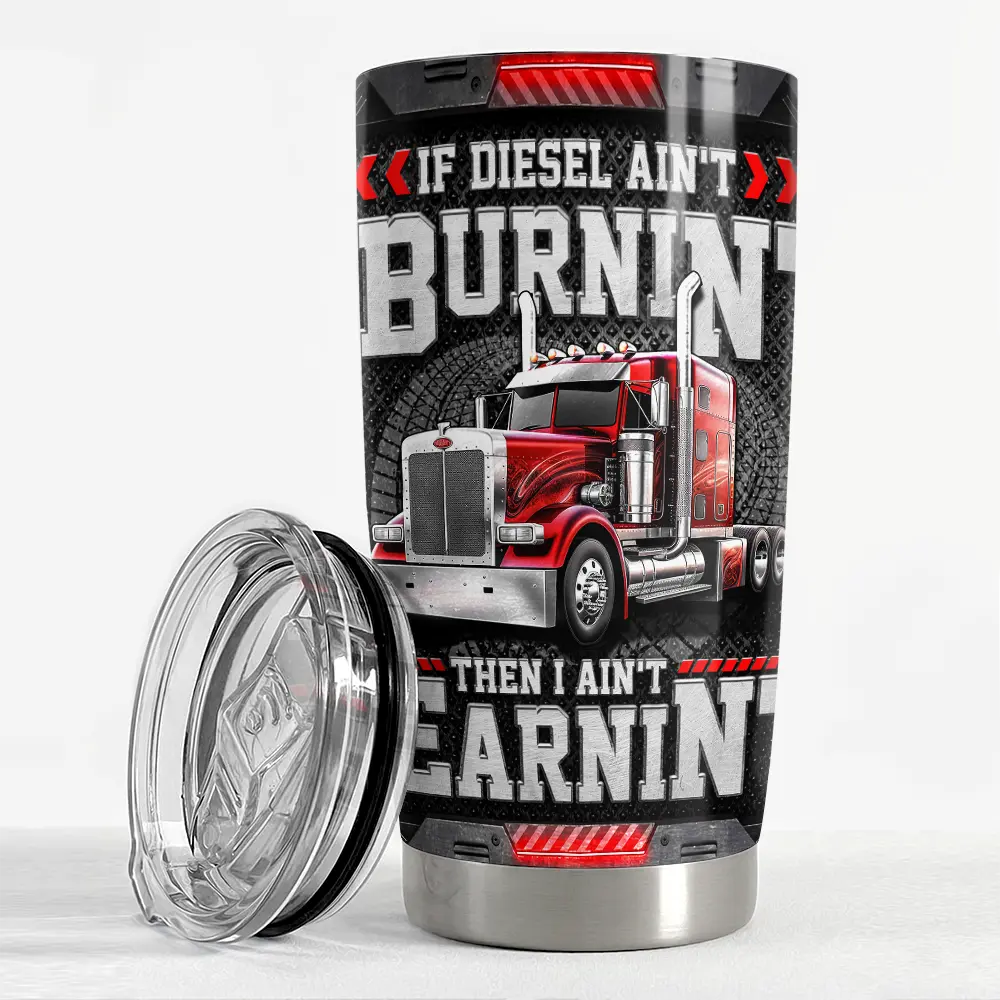 20oz Insulated Stainless Steel Coffee Flask - Portable Trucker Gift for Men, Semi Truck Design Travel Mug with Lid for Truck Driver Dad, Flasks