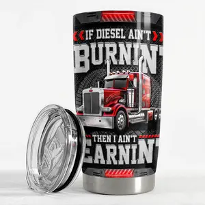 Funny Trucker Gift for Men - "Diesel Ain't Burnin" Semi Truck Design - 20oz Stainless Steel Travel Mug for Truck Driver Dad