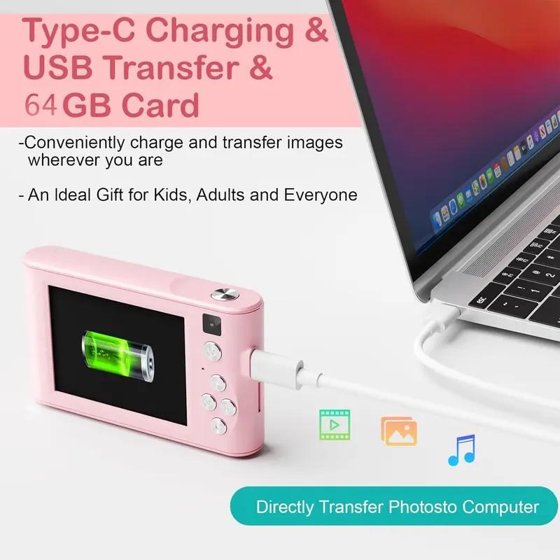 2026 New Vlog Digital Camera: High-definition shooting for selfies, vlogs, and video recording. 800mAh battery, 3.0-inch screen, and 64GB SD card slot. Ideal for vlogs, selfies, photography, video recording, and webcams, perfect for beginners.