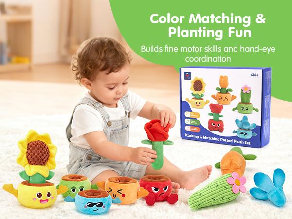 hahaland Plush Garden Stacking Toys with Color Matching Planting Play 10 in 1 Toddler Toys Fine Motor Sensory Emotional Development Montessori Toys for 1 Year Old Boy Girl Holiday Christmas Gift Toddler Flower Pot Toy Easter Gift Stuffers for Boys Girls