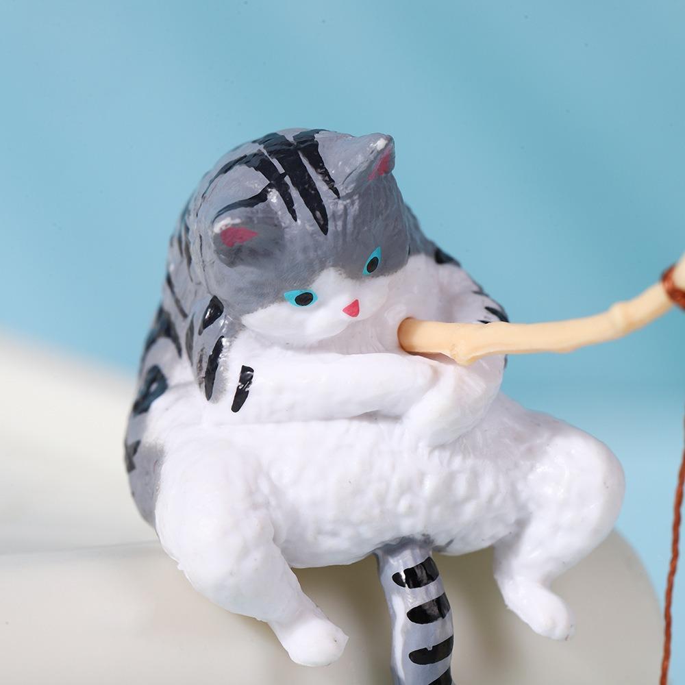 MUNBYN 5-PCS Cute Mini Cat Fishing Desk Figurines Set, Resin Micro Landscape Ornaments, Pet-Themed Desktop Accessories for Home & Office Computer Desk Decor