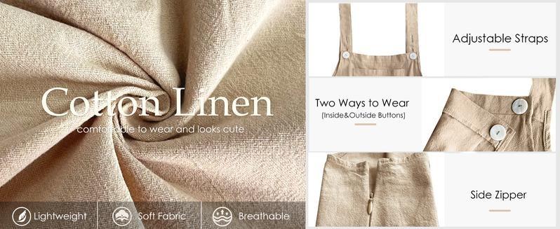 WoodBerry Women's Summer Cotton Linen Bib Overalls Sleeveless Adjustable Wide Leg Jumpsuits Casual Womenswear Loose Rompers with Pockets