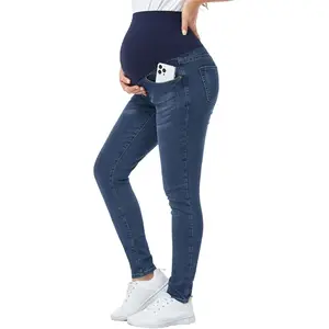 Women's Maternity Jeans Over The Belly Stretchy Skinny Denim Pants for Pregnancy Comfortable Slim Fit High Waist Tummy Control