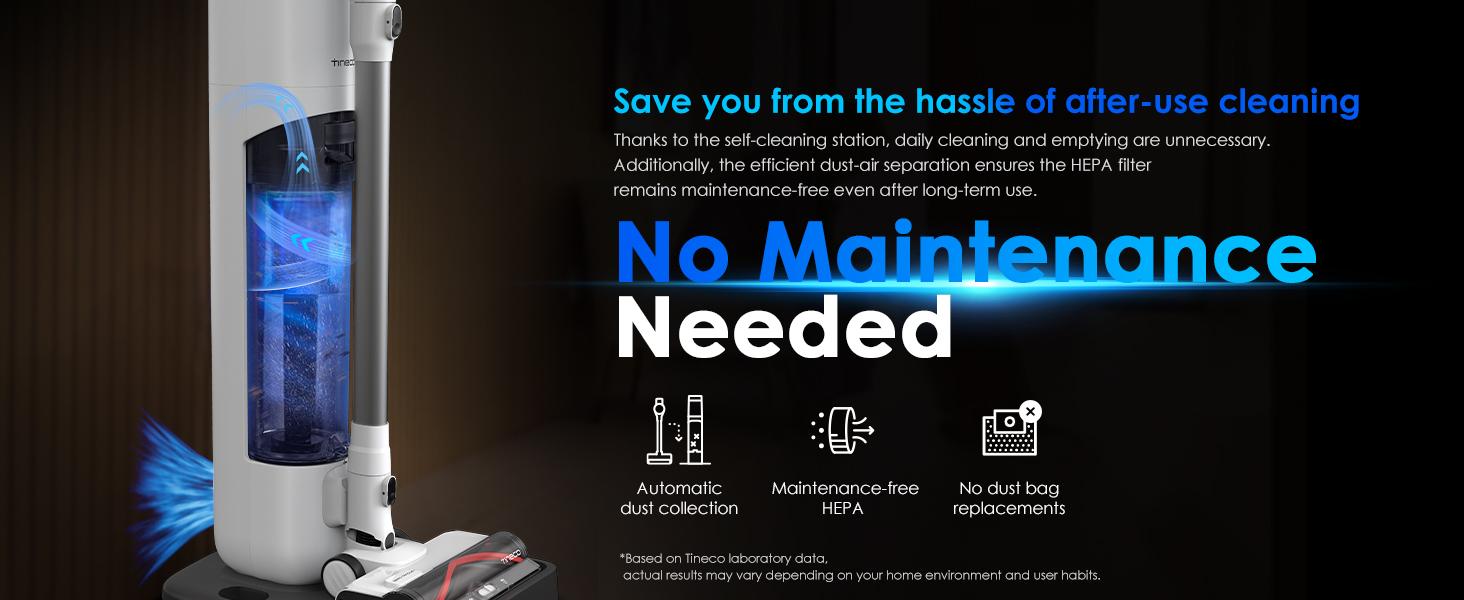 Tineco PURE ONE Station 5 Cordless Smart Vacuum with 2.5L Auto Dust Base Full-Path Self-Cleaning 175W Suction ZeroTangle Tech iLoop Smart Sensor for Hard Floor & Carpet