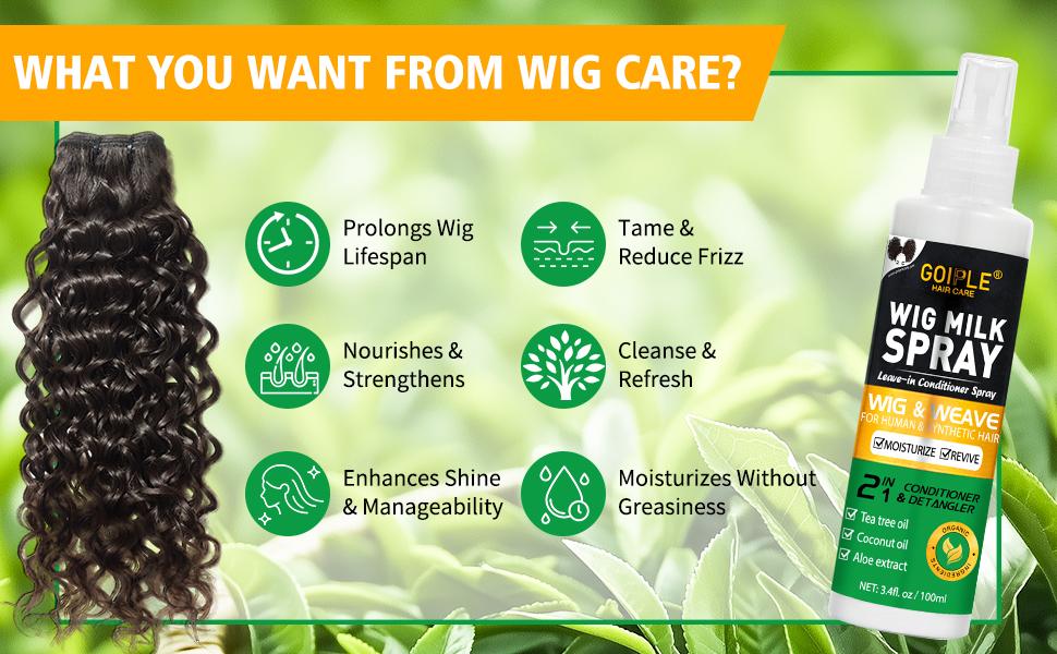 Wig Milk Spray Wig Spray for Synthetic Hair, Leave-In Conditioner Spray for Hair Wigs, Conditioner ＆ Detangler 2 in 1 Moisturize Spray, Hydrates & Replenishes Synthetic Wigs Easy Combing (3.4 fl oz)