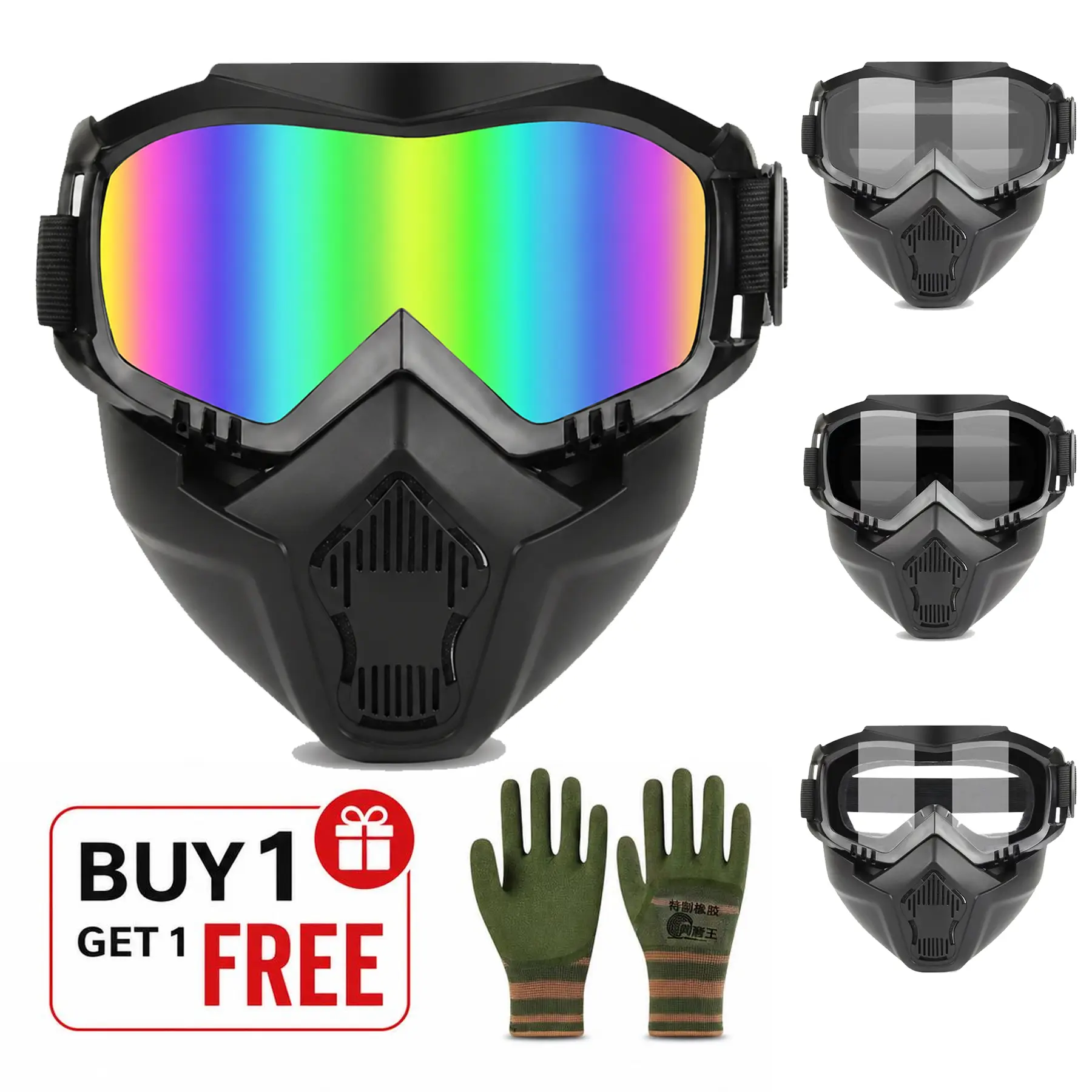 2026 Upgraded Grass Cutting Mask, Windproof Dust Detachable Full Face Goggle Mask for Mowing Grass, Full Face Shield with Integrated Goggles, Dustproof Sandstorm Anti-Fog Protective Mask, Breathable Clear Eye Visor for Outdoor Sports Cycling Work