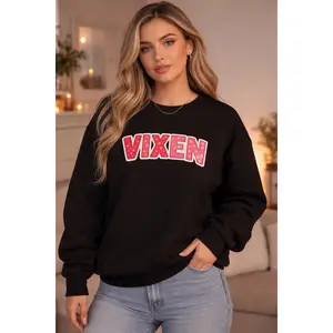 Vixen Faux Patchwork Sweatshirt Printed Heart Quilt Style Crewneck Subtle Open Relationship Aesthetic Valentines Day Cozy Pullover