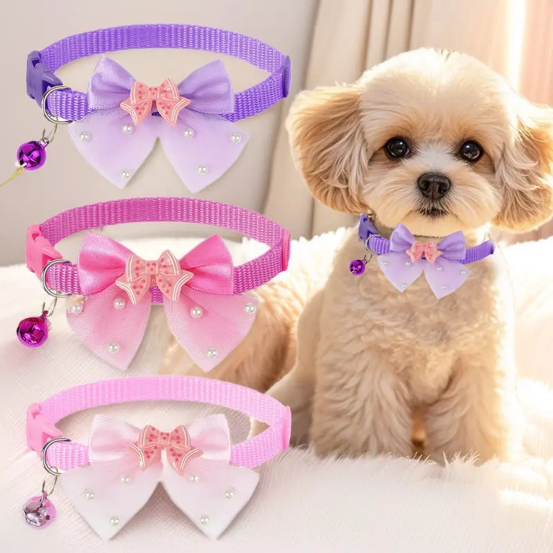 Dog Bow Tie Collar with Adjustable Neck Strap - Cute Heart Design for Small Breeds - Comfortable and Stylish Pet Accessory (Yorkie, Maltese, Poodle)