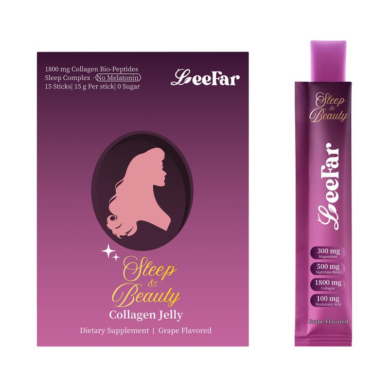 LeeFar Sleep & Beauty Collagen Jelly – 1800mg Bio-Peptides Collagen + Nighttime Blend | Magnesium Glycinate, L-Theanine, Hyaluronic Acid | Restful Sleep, Skin Elasticity & Hydration, Collagen Formation for Hair, Skin & Nails | Grape Flavor |15 Stick Packs LeeFar Sleep & Beauty Collagen Jelly – 1800mg Bio-Peptides Collagen + Nighttime Blend | Magnesium Glycinate, L-Theanine, Hyaluronic Acid | Restful Sleep, Skin Elasticity & Hydration, Collagen Formation for Hair, Skin & Nails | Grape Flavor |15 Stick Packs