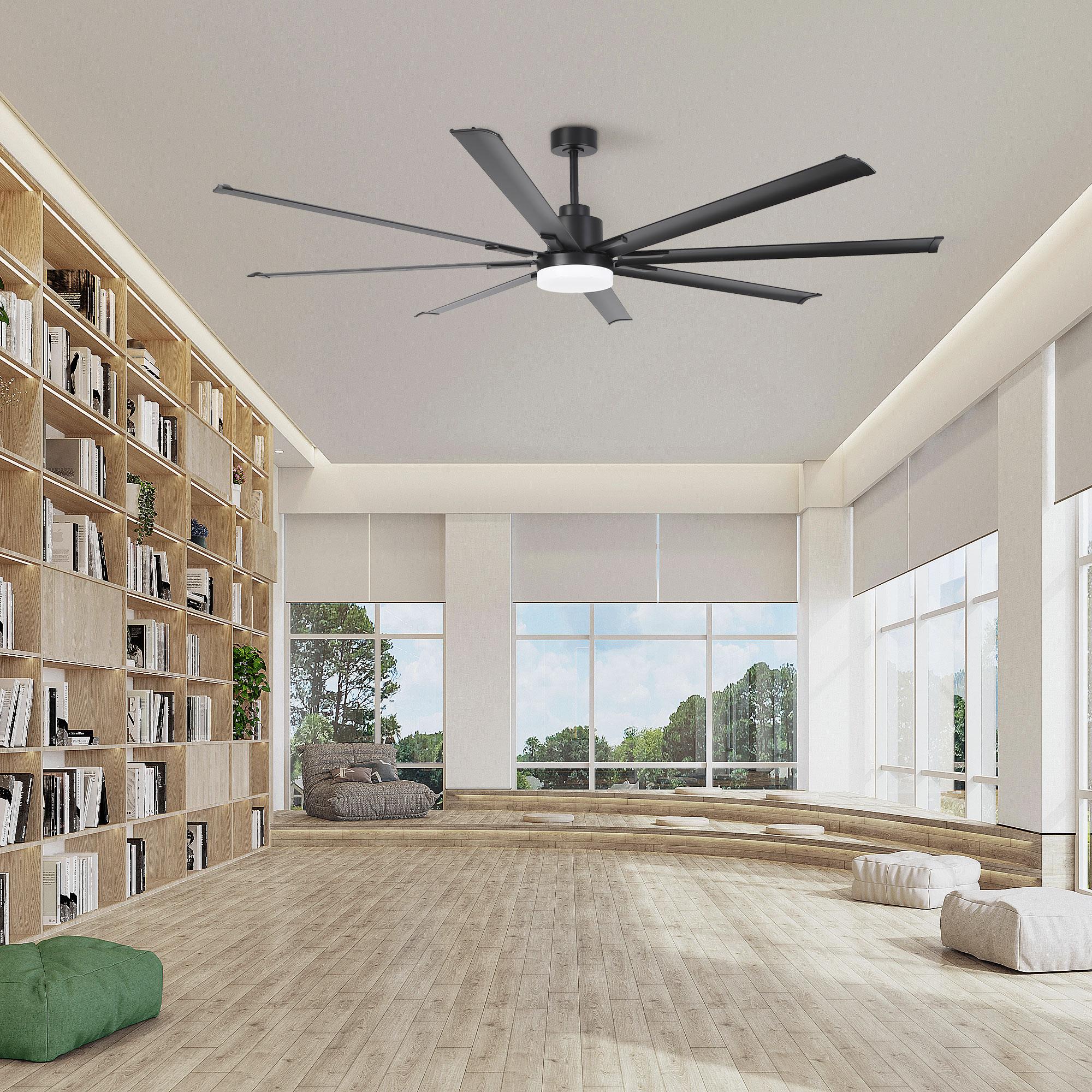 Vaczon 84 Inch 100 Inch Black HVLS Fan LED Large Ceiling Fan with Remote Control High-Volume Airflow Energy-Efficient Motor Industrial Strength Vaczon 84 Inch 100 Inch Black HVLS Fan LED Large Ceiling Fan with Remote Control High-Volume Airflow Energy-Efficient Motor Industrial Strength
