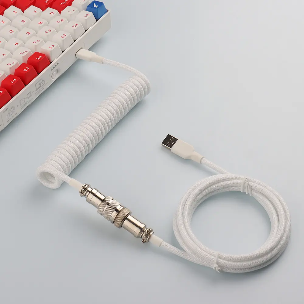 Spiral Usb Keyboard Cable Black Coiled Keyboard Usb Type C Cable Metal Aviator Connector Gaming GX16 Usb Keyboard Cable