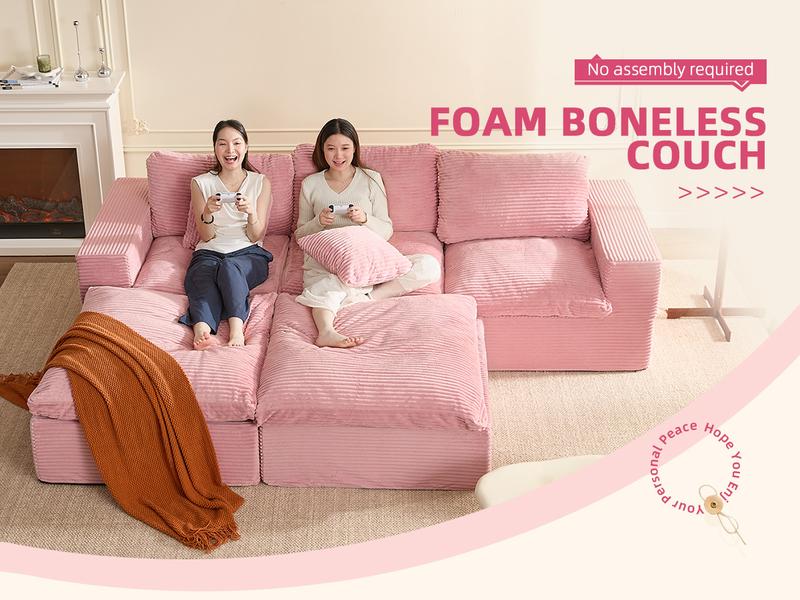 AFUSON 106.3” 3-Seater U Shaped Sofa with Extra Cushions Added Boneless Sectional Couches for Living Room Cozy Comfy Loveseat Cloud Couch Modular Sectional Sofa Convertible Sofas Bed Deep Seat Sofa Corduroy Fabric