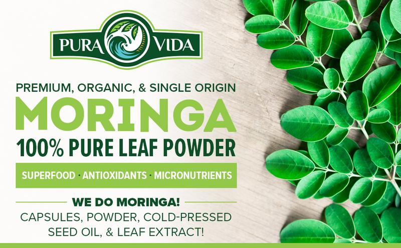 Moringa Powder Capsules Organic - Pura Vida  Moringa Leaf. Energy, Metabolism, & Immune Support. 120ct. 500mg Caps. Supplement Healthcare