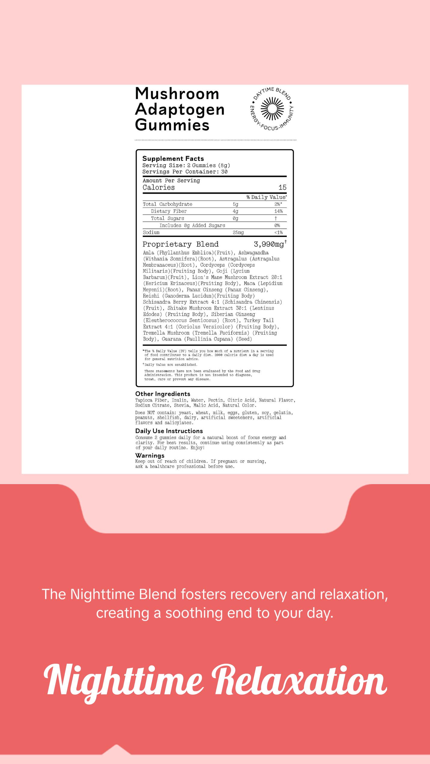 Day & Night Mushroom Adaptogen Duo Healthcare Natural Dietary Edible