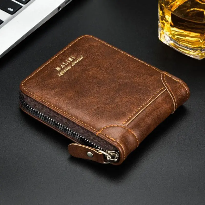 2025 New Men's Bifold Wallet - PU Leather, Retro Style Short Mens Wallet, Zipper Card Holder, Coin Storage Money Bag, Men's Accessories, Do Not Wash, Summervibes backtoschool