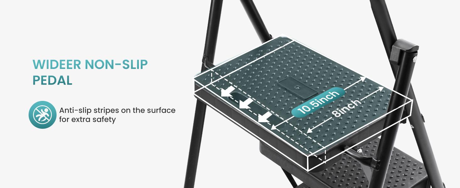 【Deal】Sweet Furniture S - Step Ladder, Foldable Stool with Wide Pedal, Cushioned Handle, 800lbs Capacity for Home Kitchen and Outdoor, Black